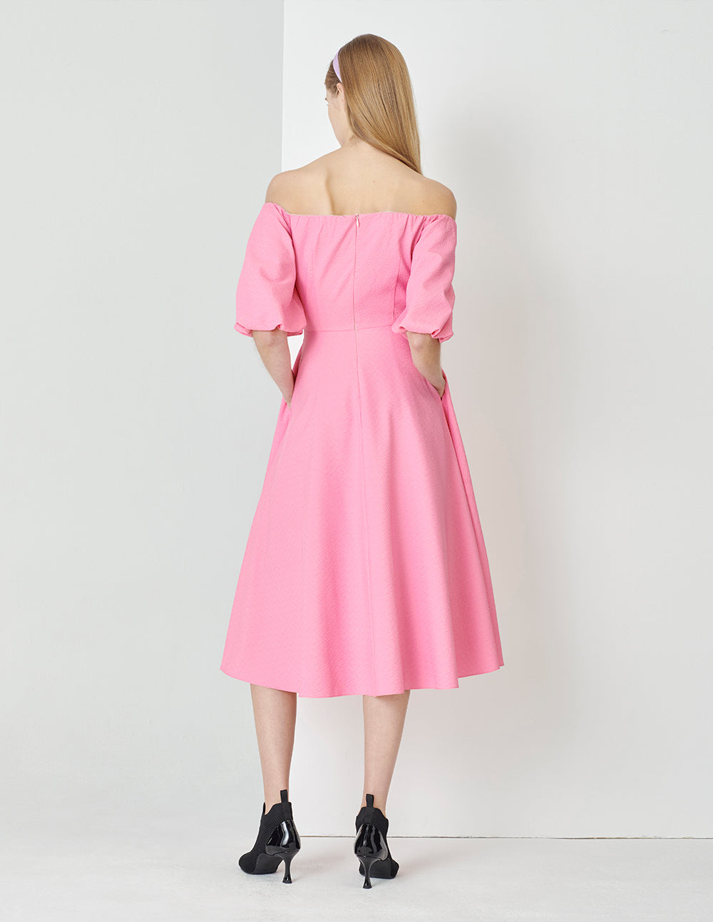 MARYLING Peach Pink One-Collar Puff Shoulder Dress