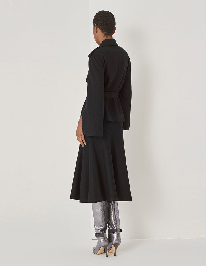 MARYLING Black Button-Sleeve Detail Belted Jacket