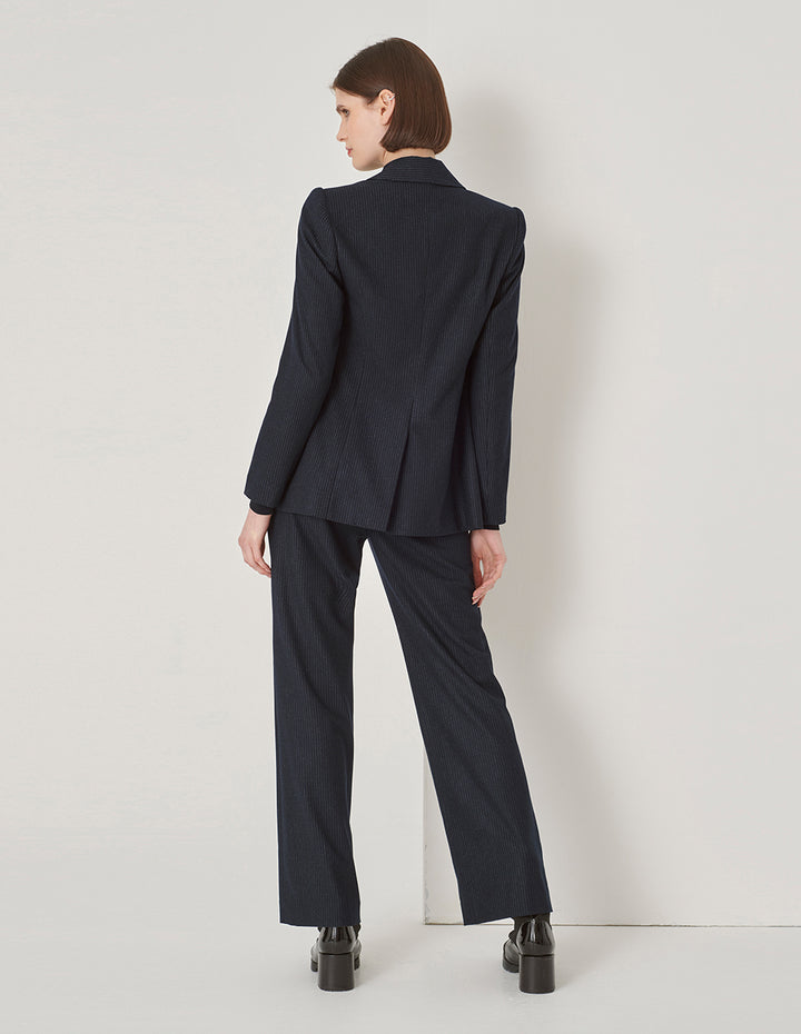 Maryling Navy Striped Straight-Fit Trousers