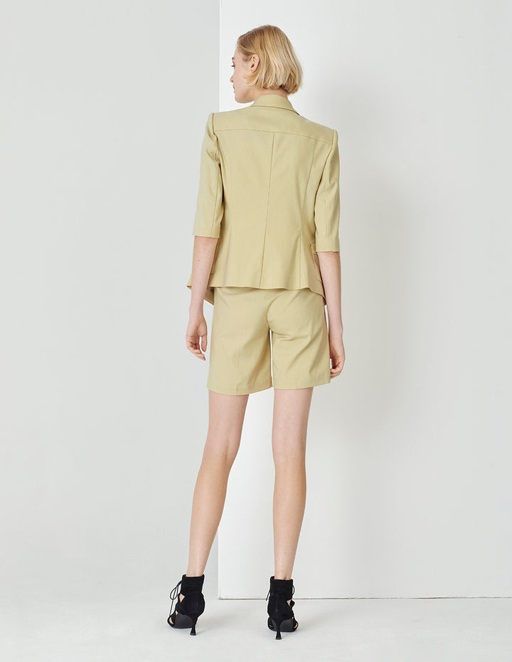 MARYLING Sand Mid-Rise Diagonal Pocket Shorts