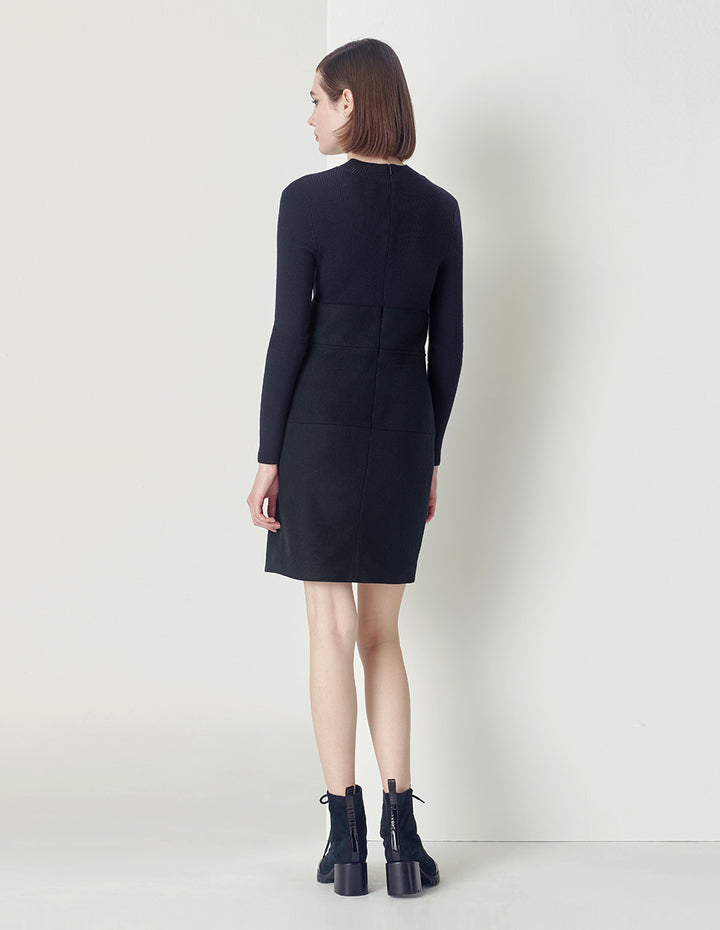 MARYLING midnight blue V-neck hollow shift knit dress