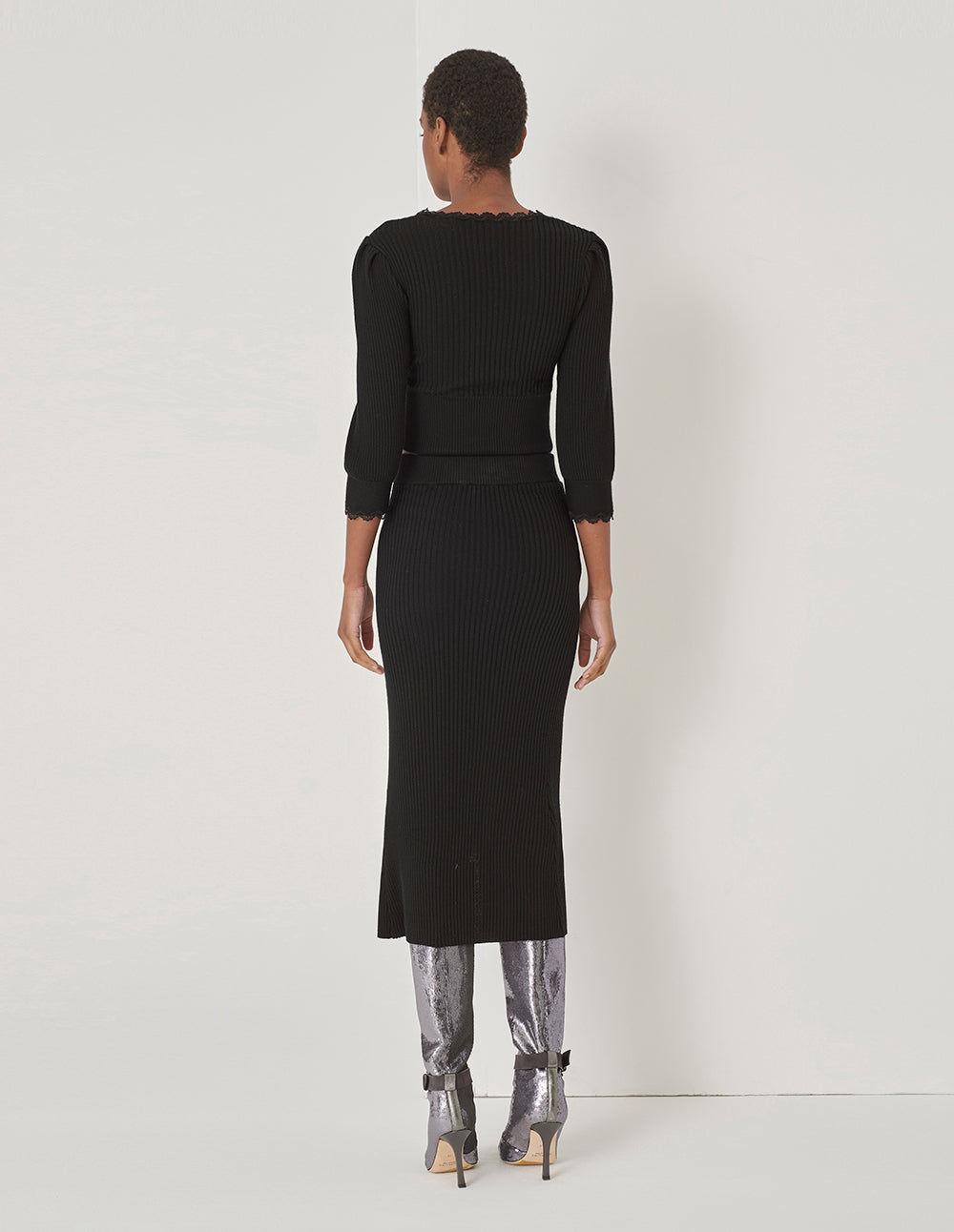 MARYLING Knit And Lace Skirt With Side Slits