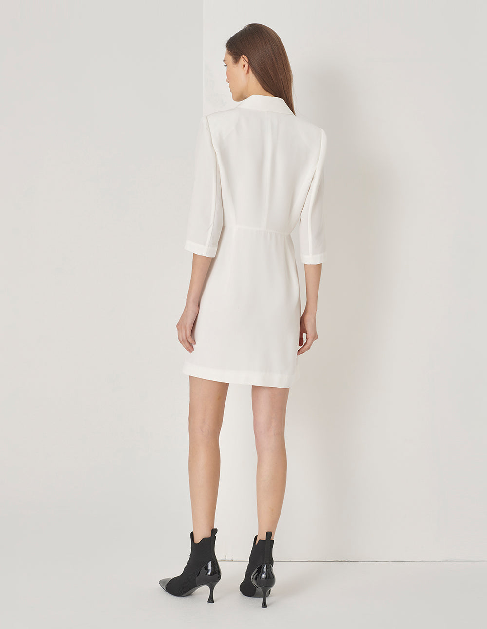 MARYLING White Suit Waist Pleated Dress