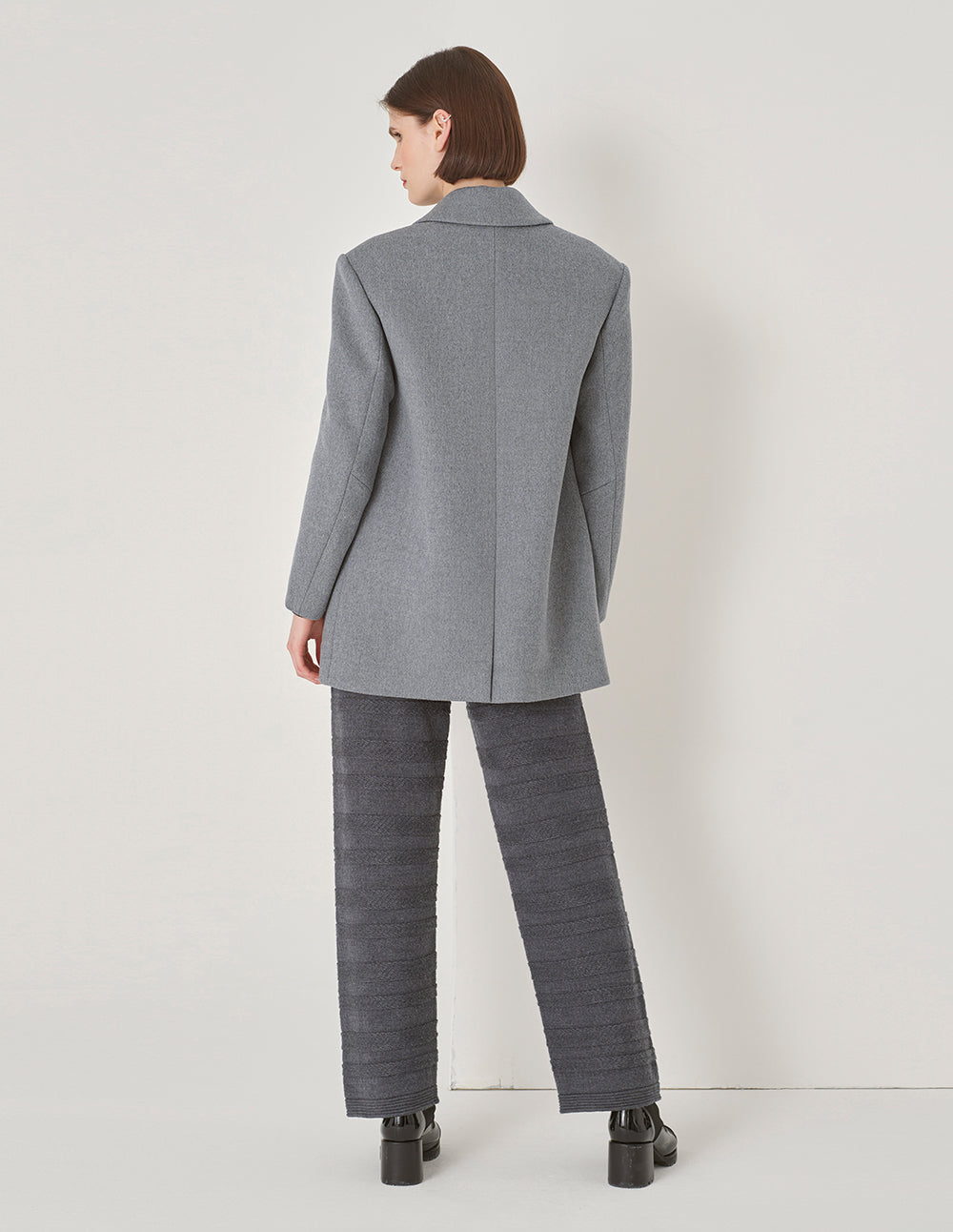 MARYLING Grey Suit-Style Double-Breasted Short Coat