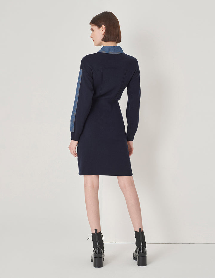 MARYLING Blue Knit Woven Dress