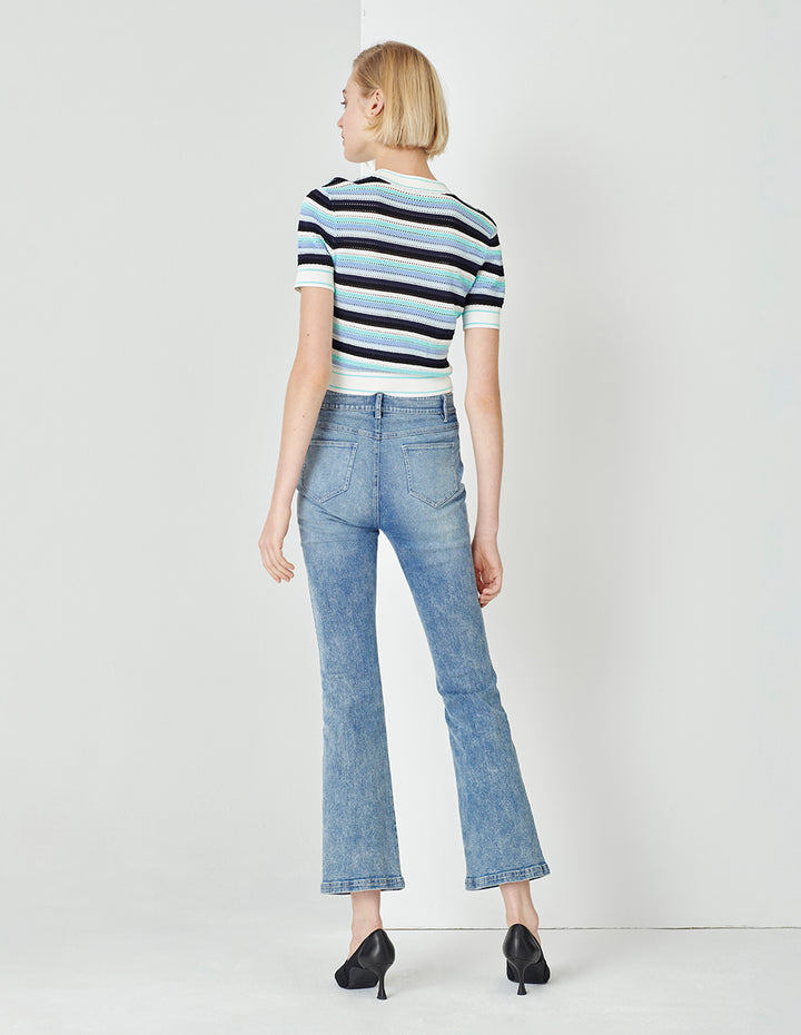 MARYLING Blue-Green V-Neck Knitted Cardigan