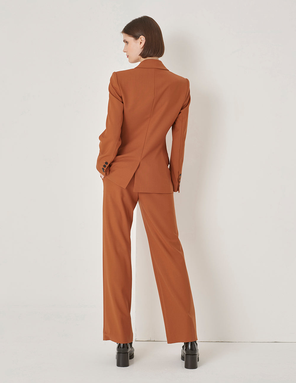 MARYLING Maple Leaf Tangerine Double Breasted Contrast Button Blazer