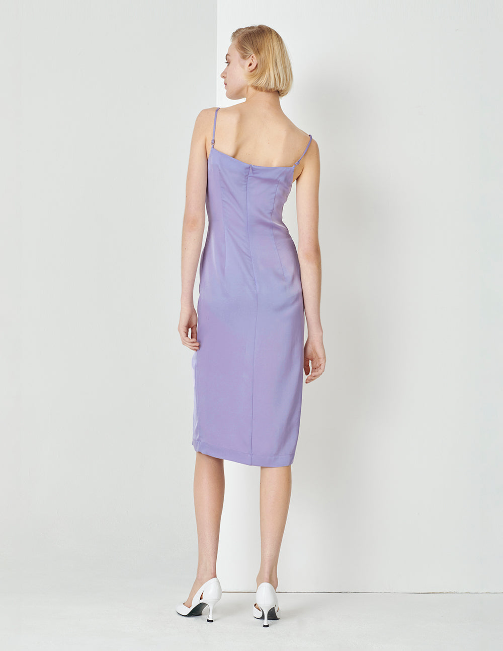 MARYLING Taro Purple Pleated Straight Slip Dress