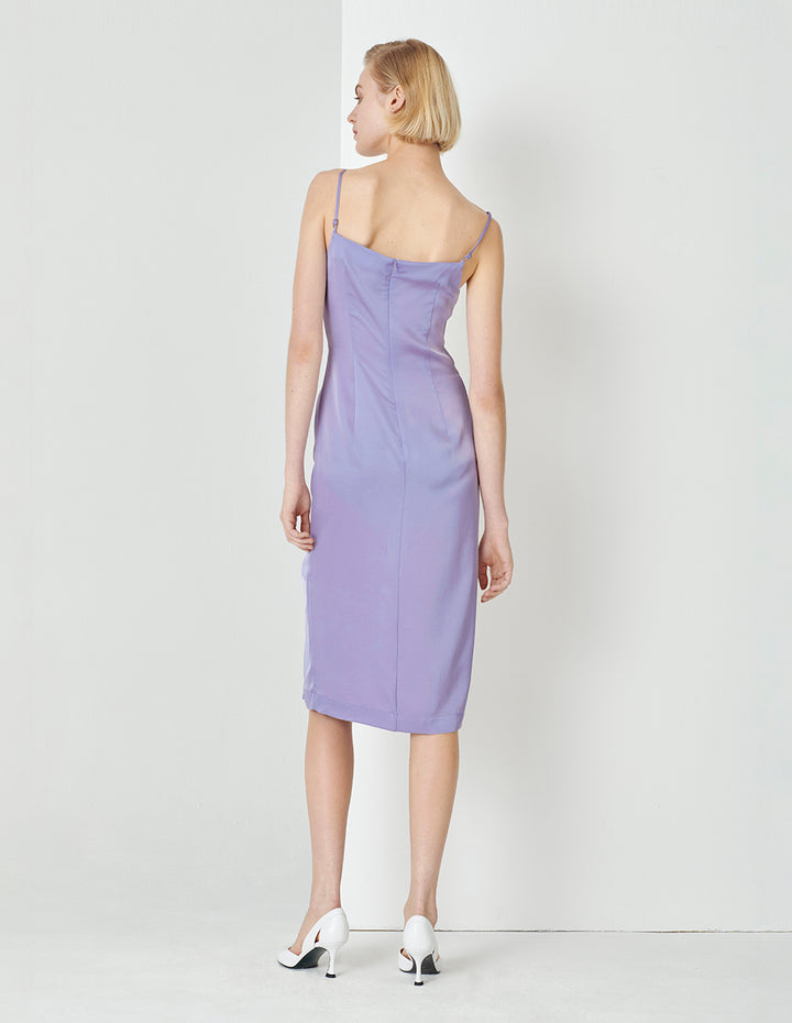 MARYLING Taro Purple Pleated Straight Slip Dress