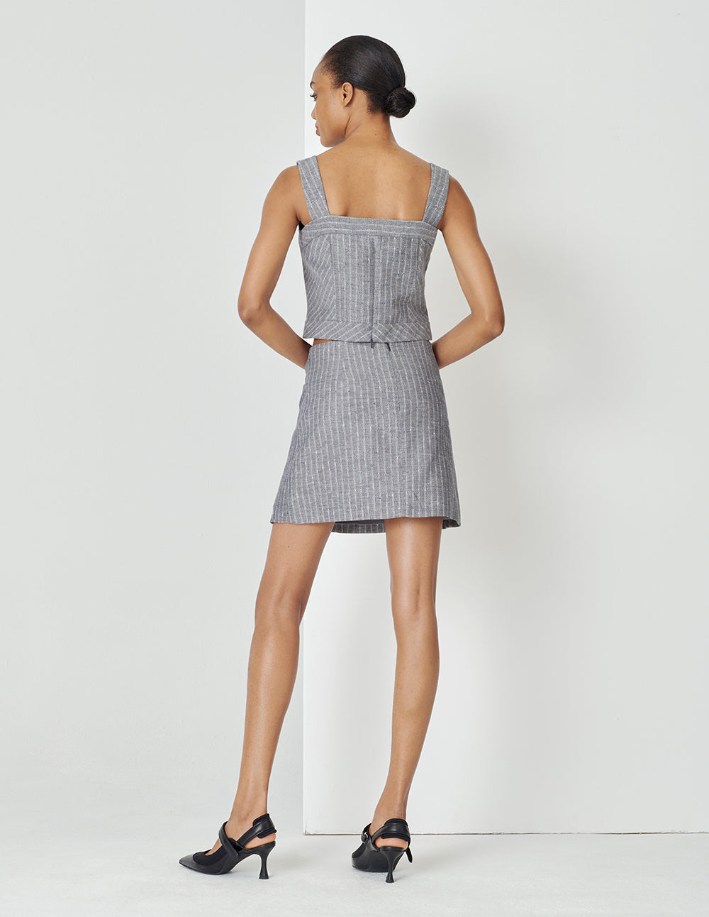 MARYLING Grey Striped With Single Side Pocket Mini Skirt