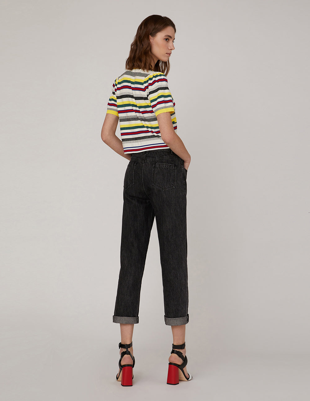 MARYLING V-Neck Striped Cropped Cardigan