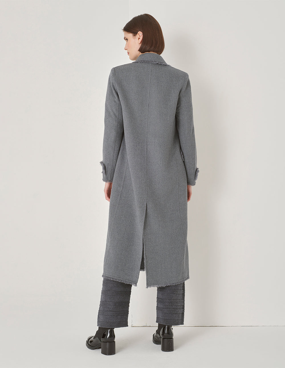 MARYLING Gray Suit Collar Double-Sided Woolen Long Coat