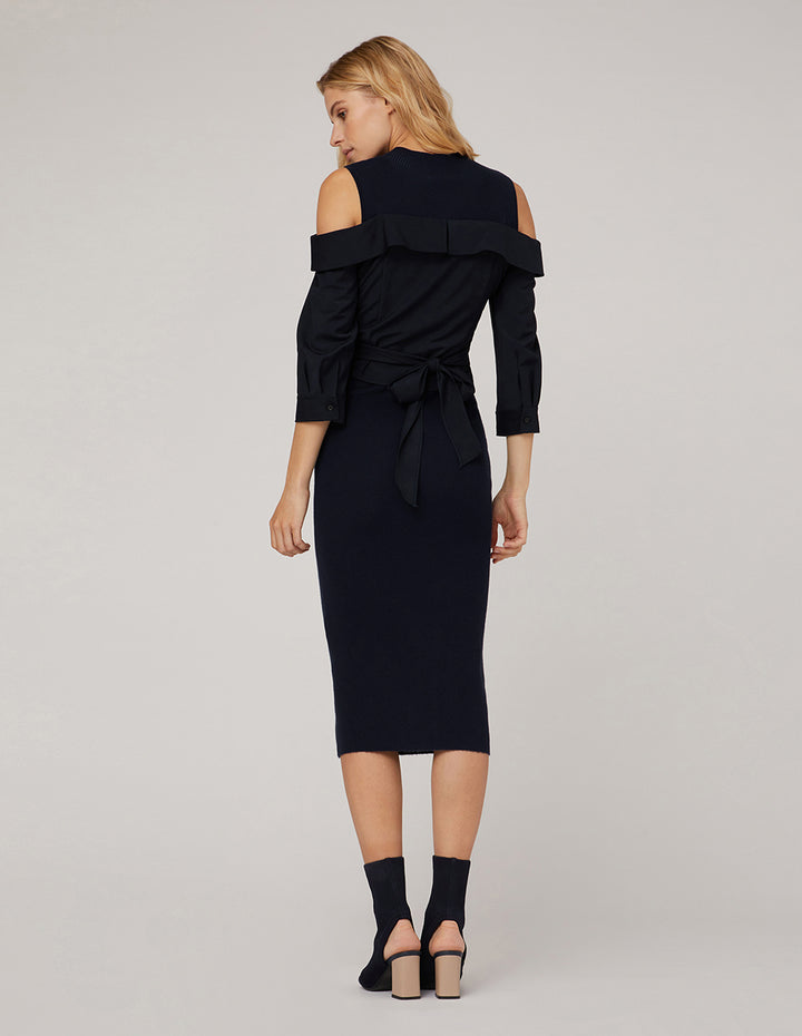 MARYLING Semi-Turtleneck Knit Spliced Woven Dress