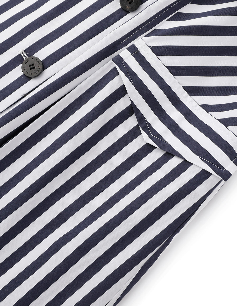 MARYLING Blue And White Striped Lapel Belted Striped Dress