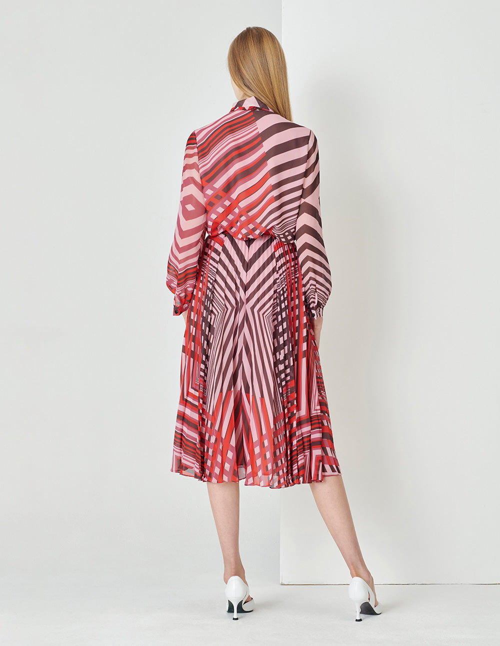 MARYLING Pink Striped Peplum Bow Blouse