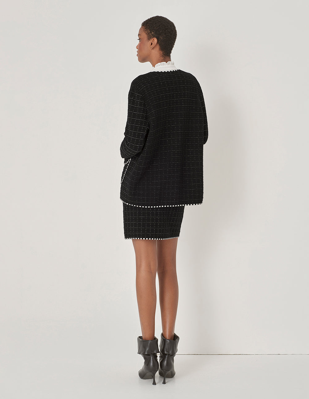 MARYLING Black And White Gingham Knit Skirt