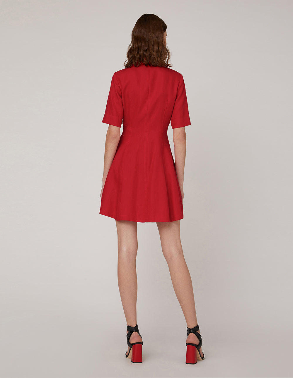MARYLING Red double-breasted suit collar dress