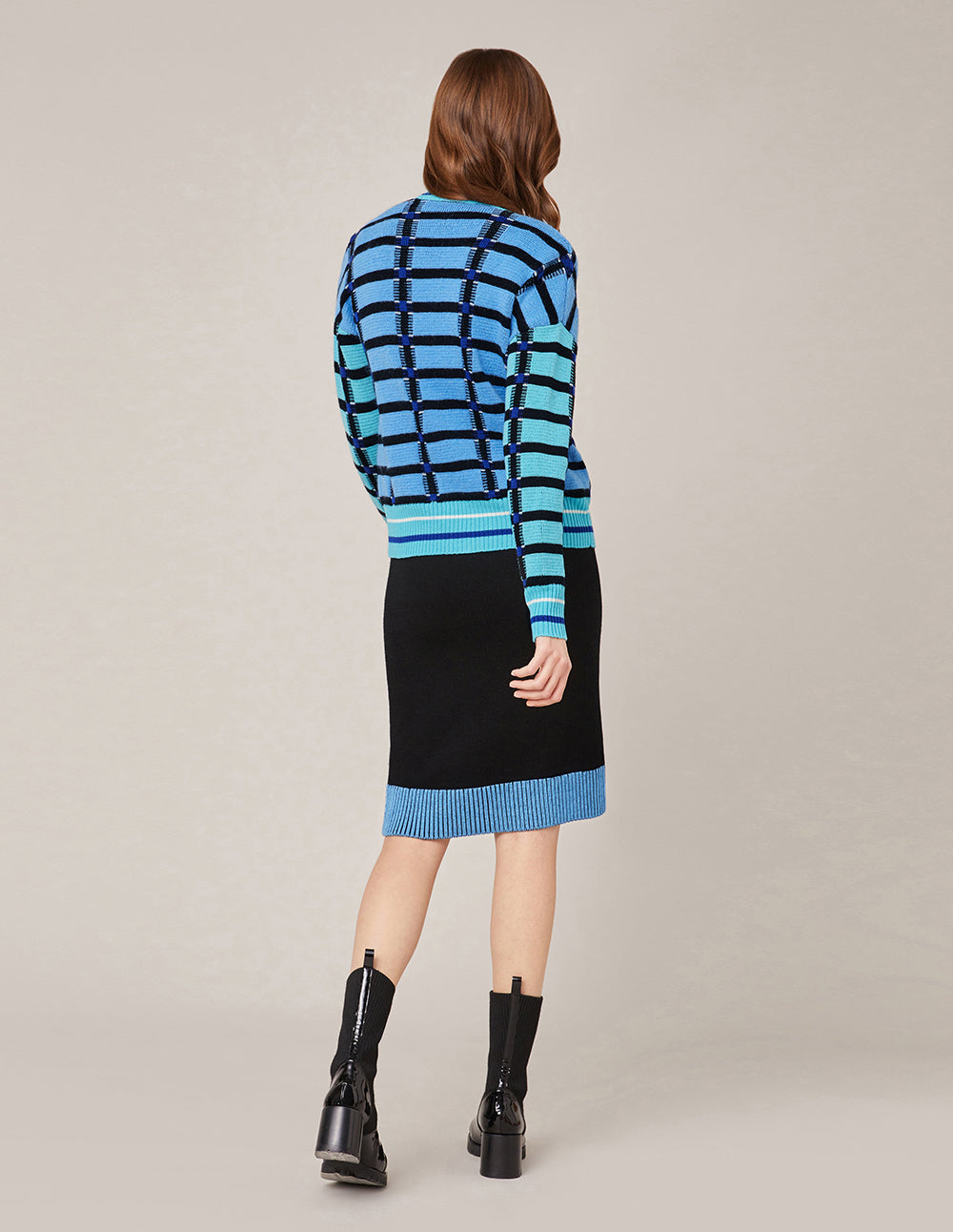 MARYLING Crew Neck Sleeveless Check Knitted Dress