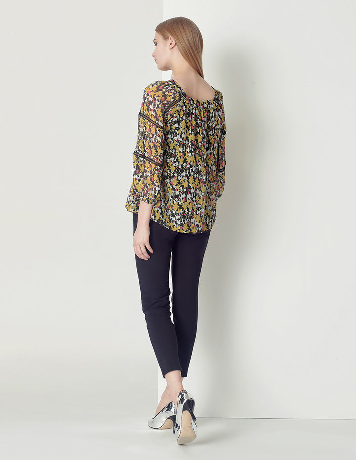 MARYLING Square Collar Puffed Sleeves Print Top
