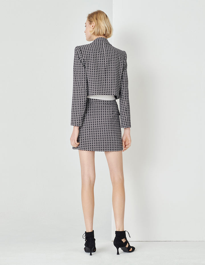 MARYLING Black And White Plaid Retro Cropped Blazer