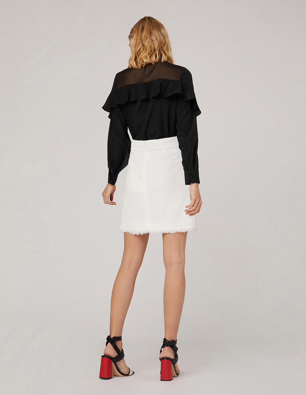 MARYLING Tweed Fringe Hem Mini Skirt