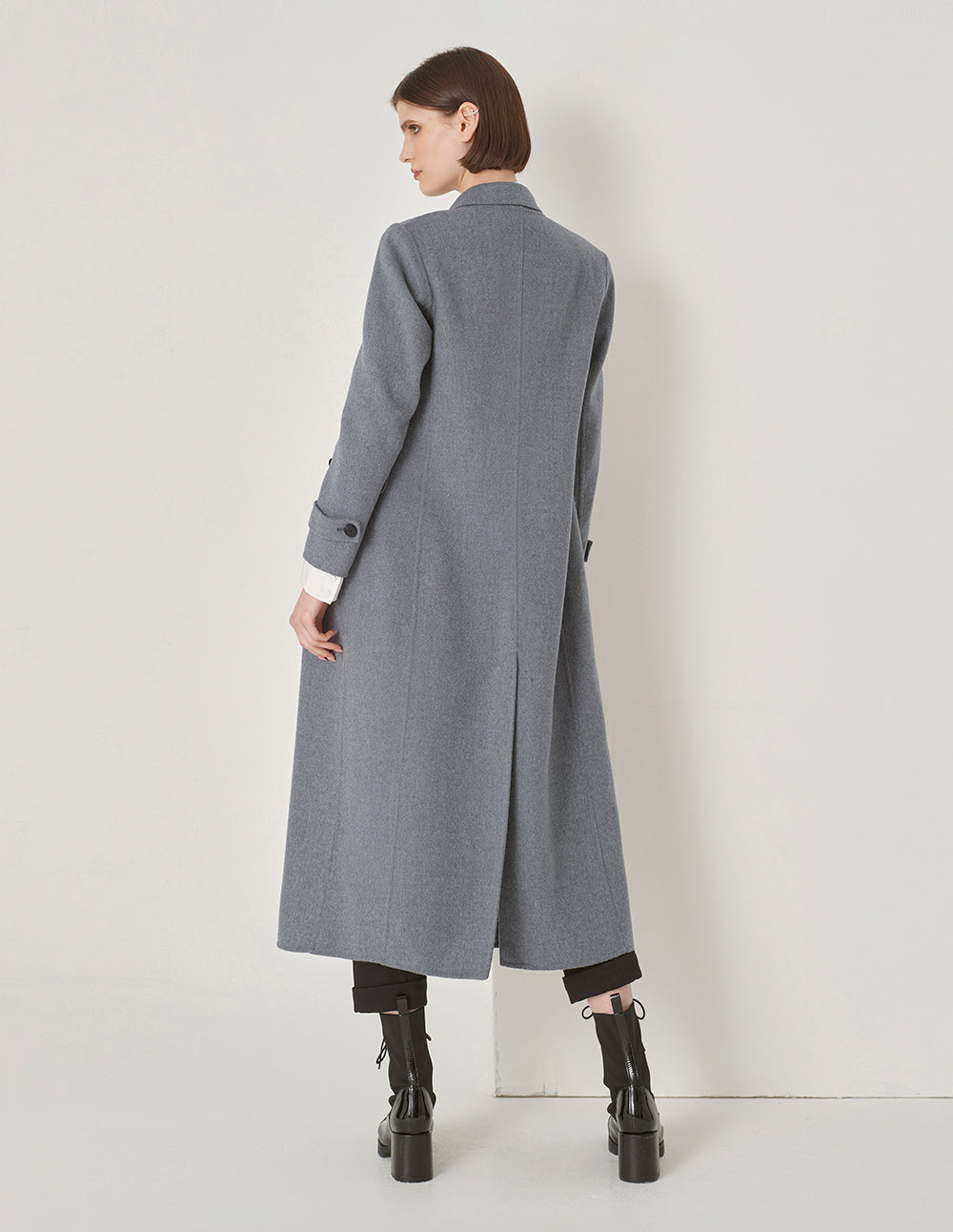 MARYLING Gray Suit Collar Double-Sided Woolen Long Coat
