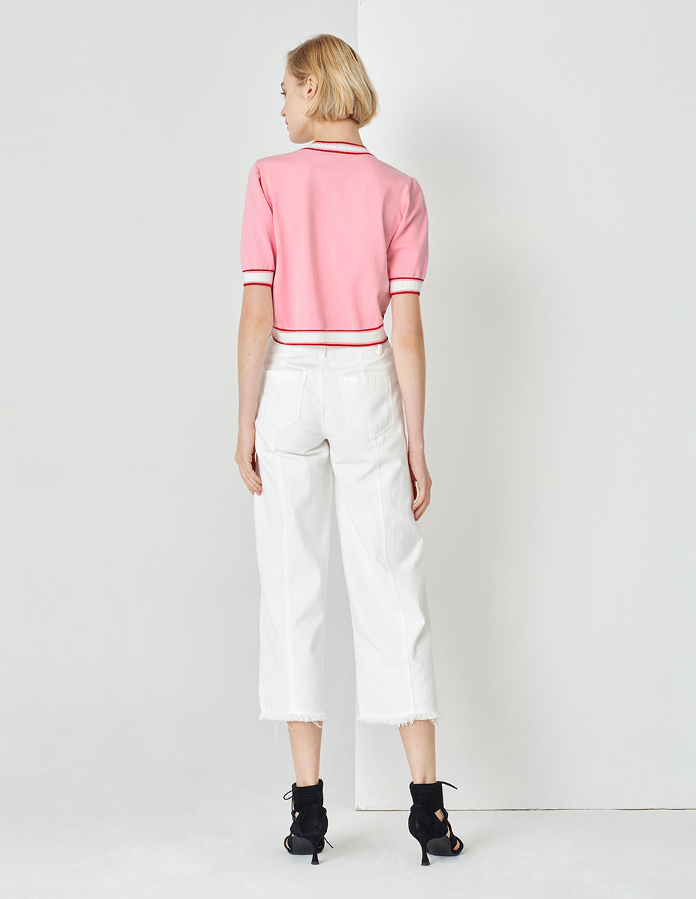 MARYLING Peach Pink Contrasting Rib-Knit Detail Cardigan