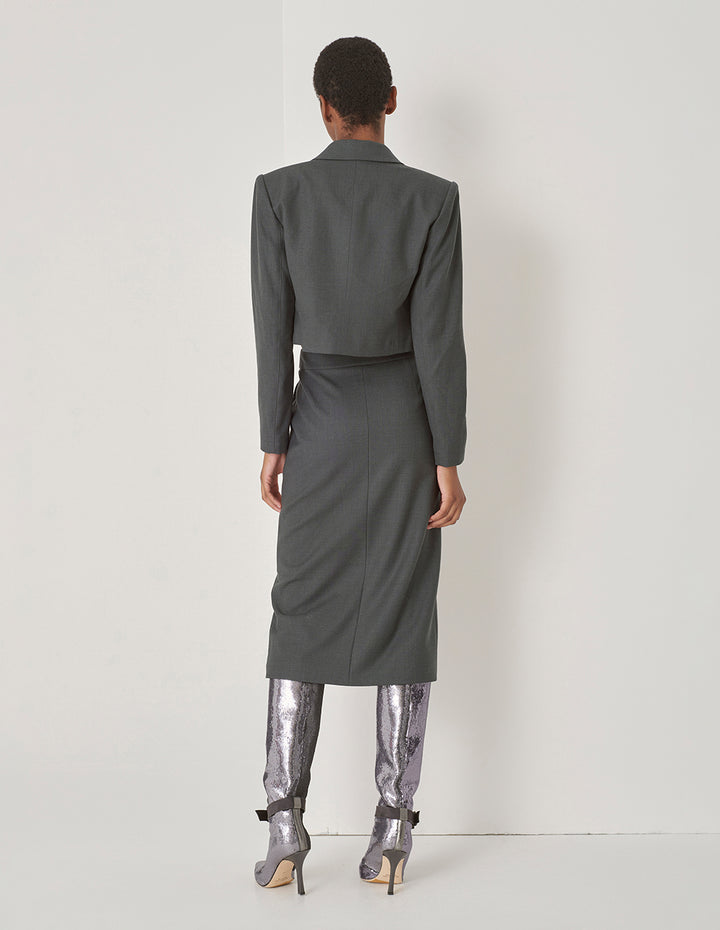 MARYLING Grey Blue Hem Curved Design Retro Blazer