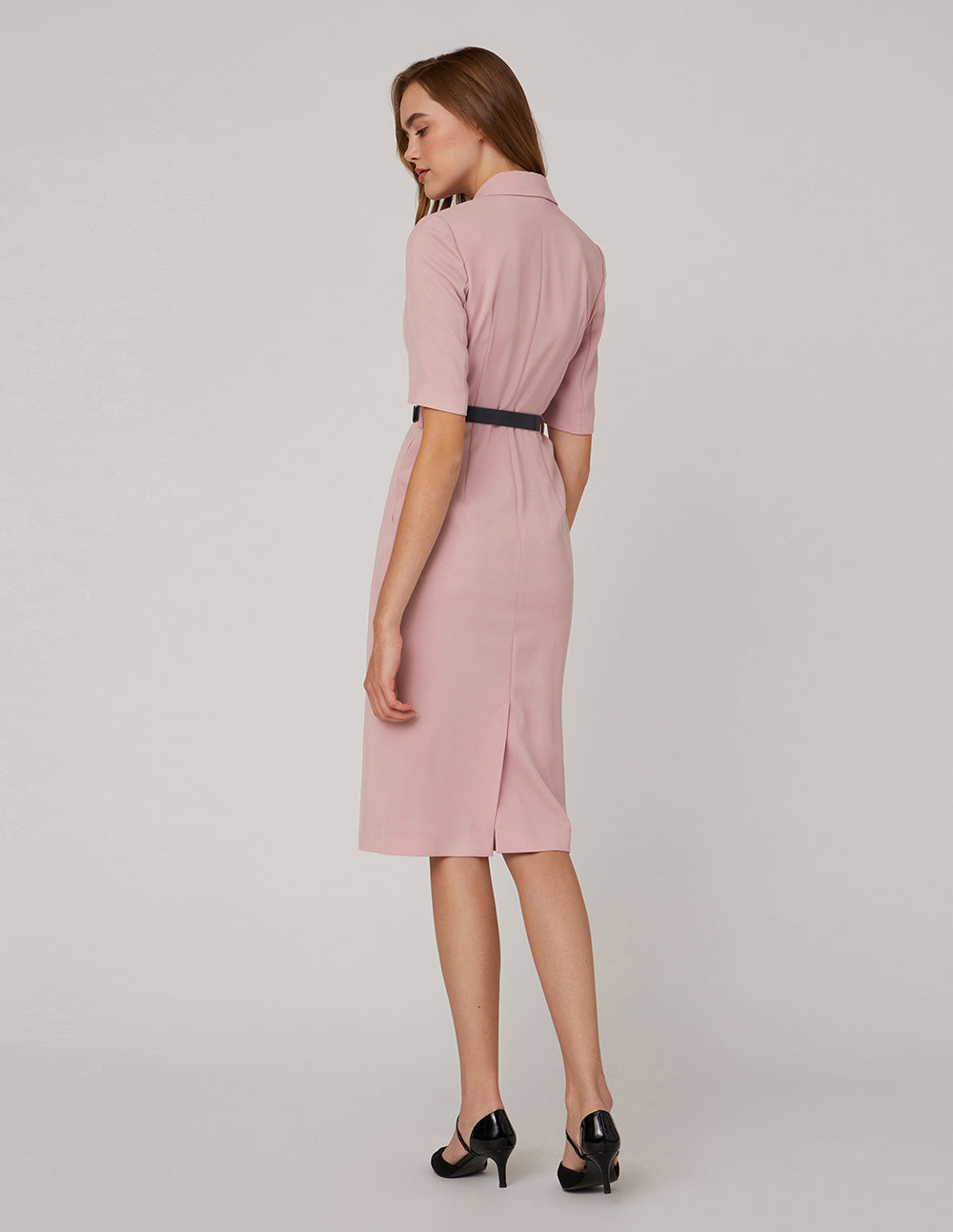 MARYLING Cherry blossom pink lapel collar dress