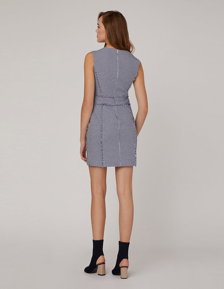 MARYLING V-Neck Houndstooth Sleeveless Dress