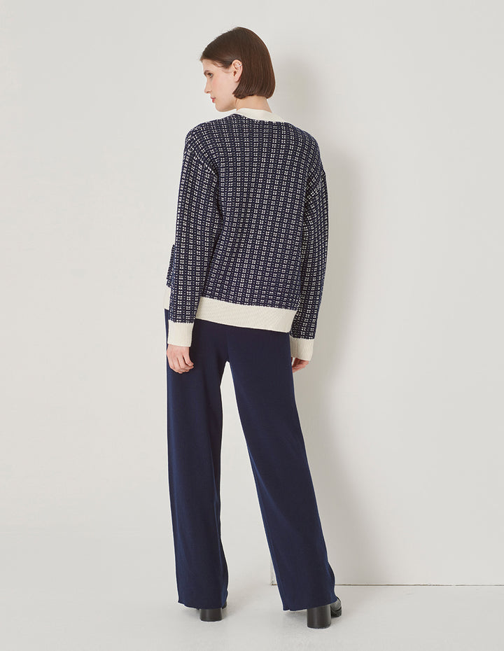 MARYLING Blue And White Contrast Knitted Cardigan