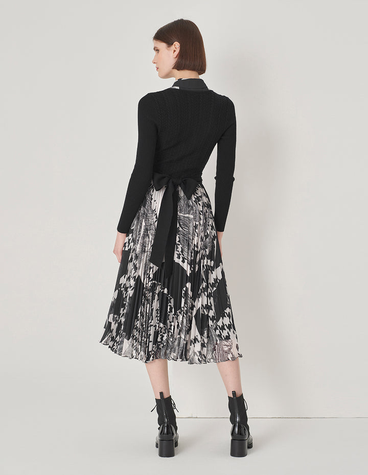 MARYLING Black And White Collage Print Shirt Dress