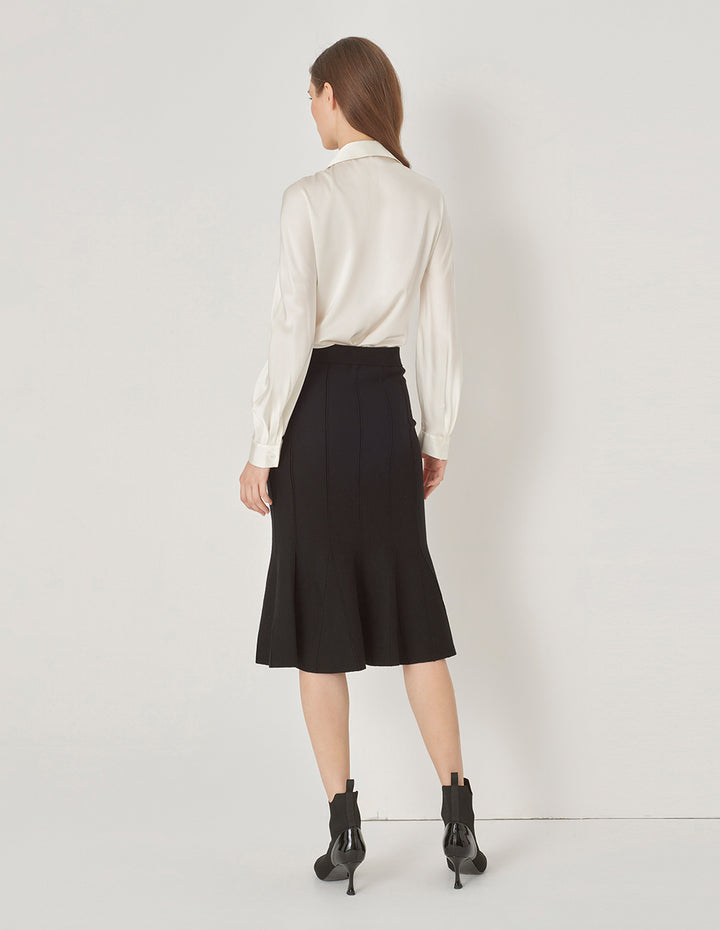 MARYLING Off-White Scissor Collar Slim Silk Shirt