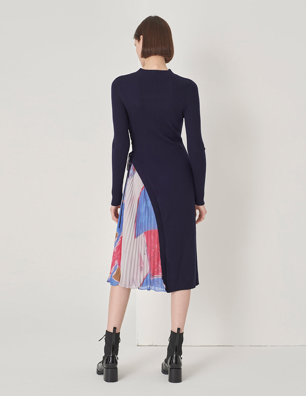 MARYLING Needle-Chiffon Printed Pleated Dress