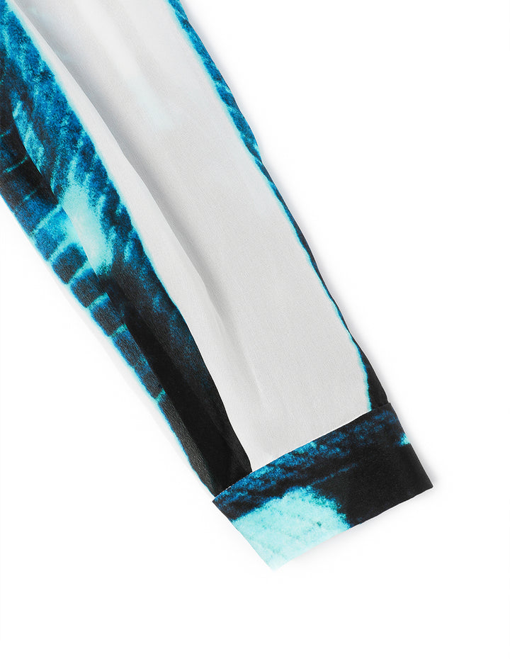 MARYLING Art Print Butterfly Tie Silk Shirt