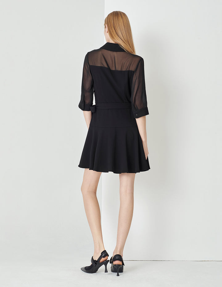 MARYLING Black One-Piece Strappy Ruffled Skirt Suit Dress