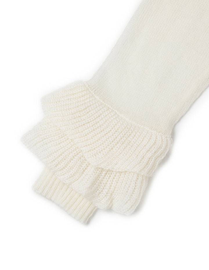 MARYLING Off-White V-Neck Ruffled Knit Pullover