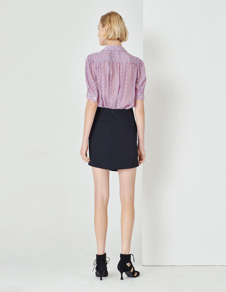 MARYLING Dark Blue Pleated Asymmetric Skirt