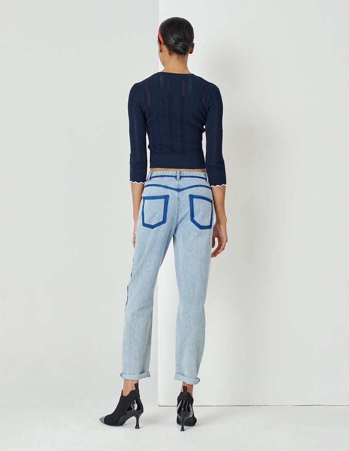 MARYLING Midnight Blue V-Neck Knit Cardigan