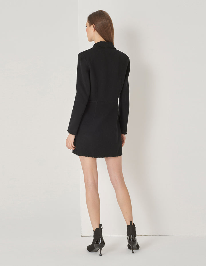 MARYLING Black Classic Suit Collar Midi Wool Coat