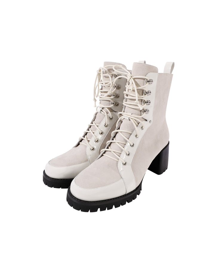 MARYLING Lime White Sheepskin Stitching Shallow Boots