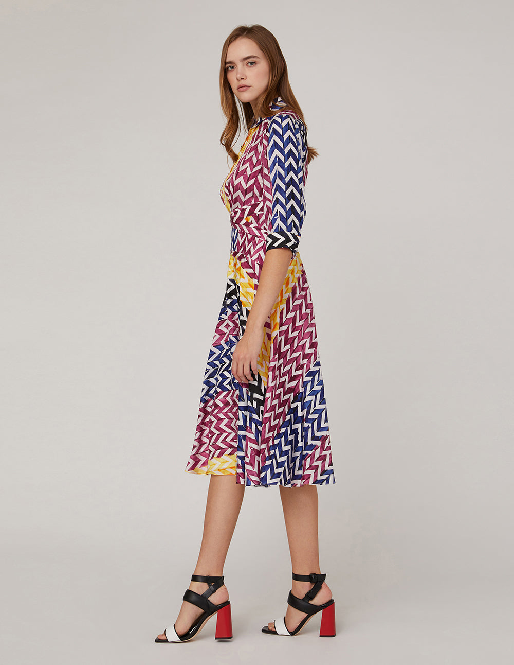 MARYLING Mid-Sleeve Striped Shirt Dress