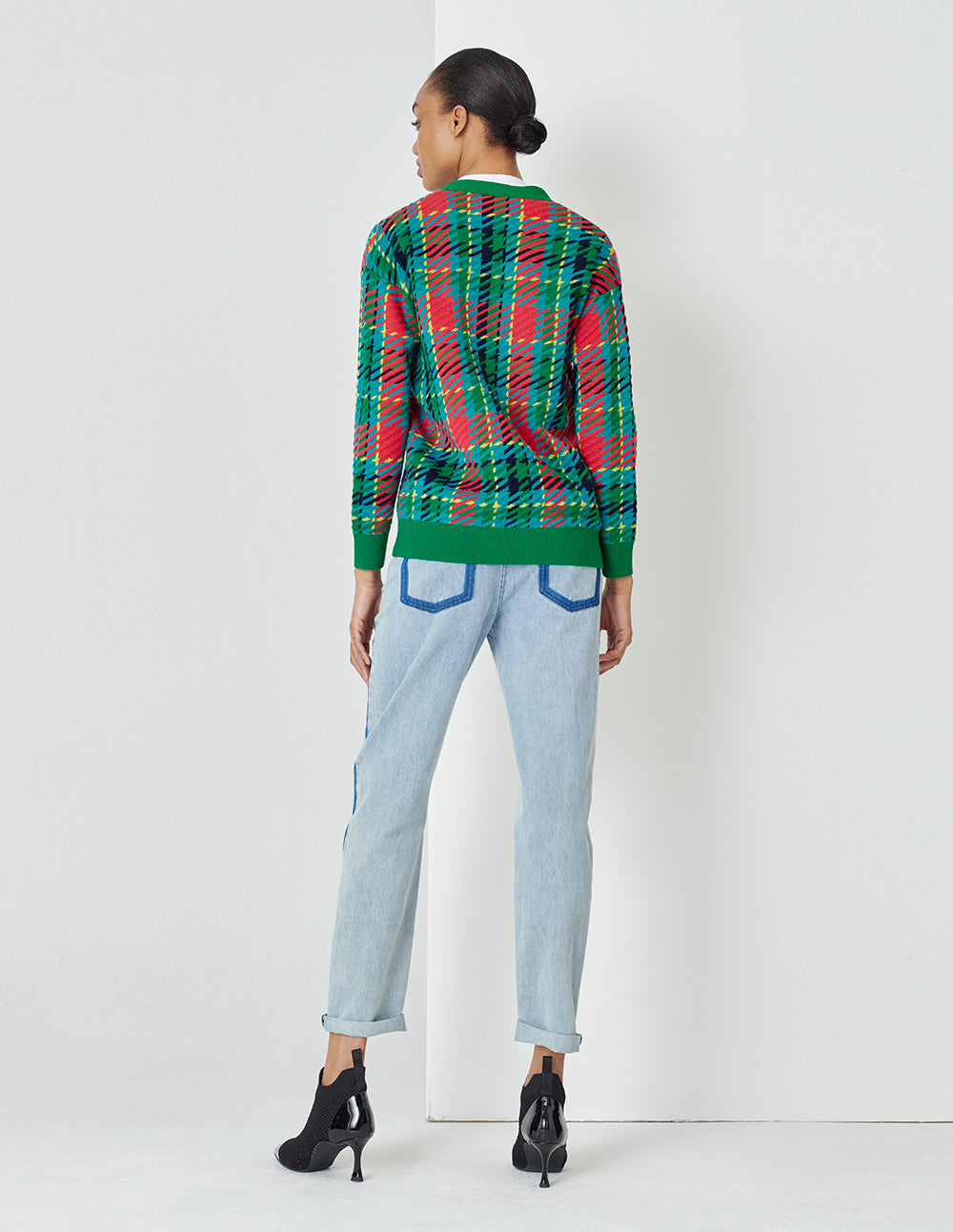 MARYLING Colourful Plaid V-Neck Knitted Cardigan