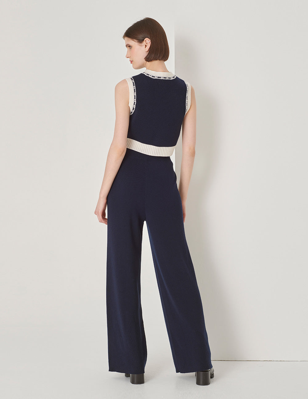 MARYLING Blue And White Contrasting Knitted Cardigans