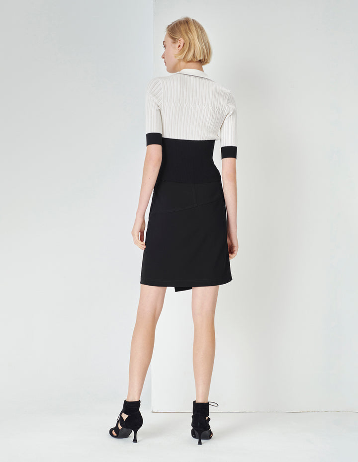 MARYLING White Tee Collar Colour block Knit Sweater