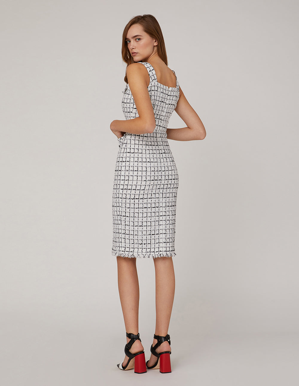 MARYLING Checked Strap Tweed Dress