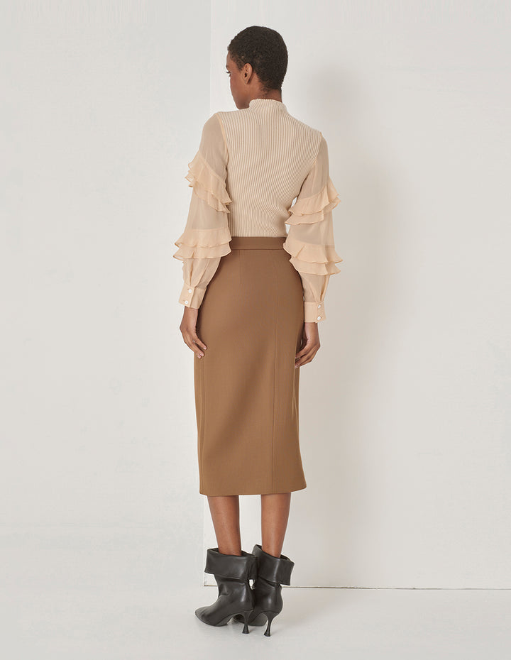 MARYLING Military Style Slit Front Skirt
