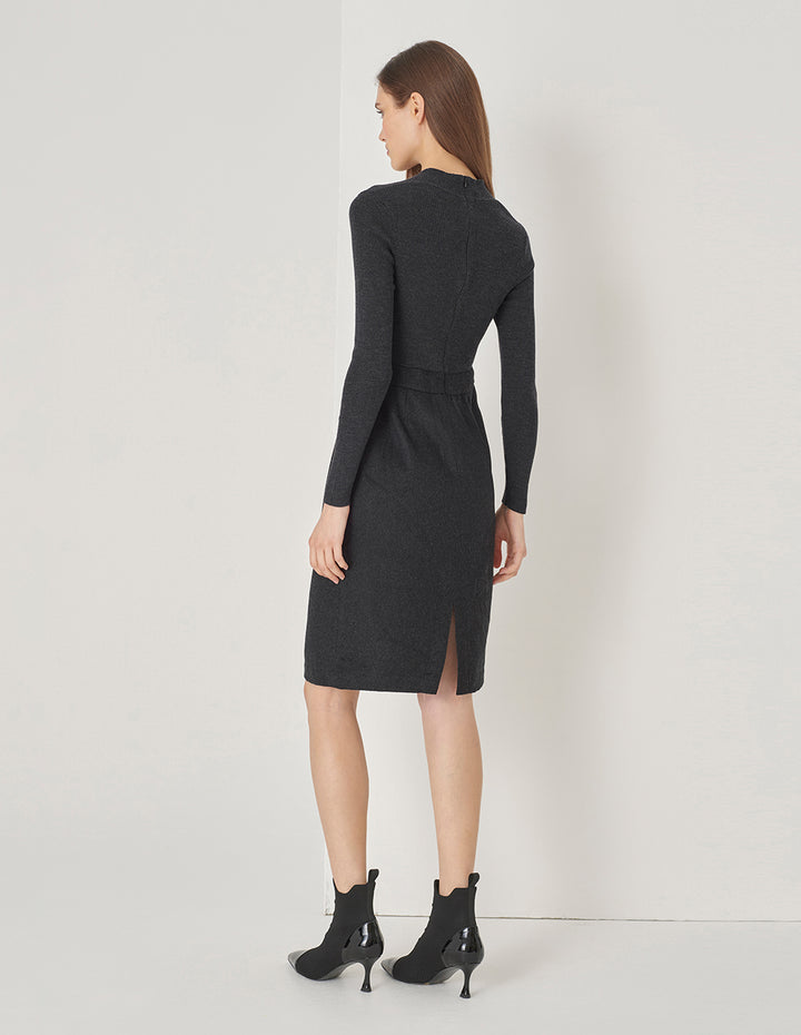 MARYLING Gray And Black Patchwork Knitted Wool Dress