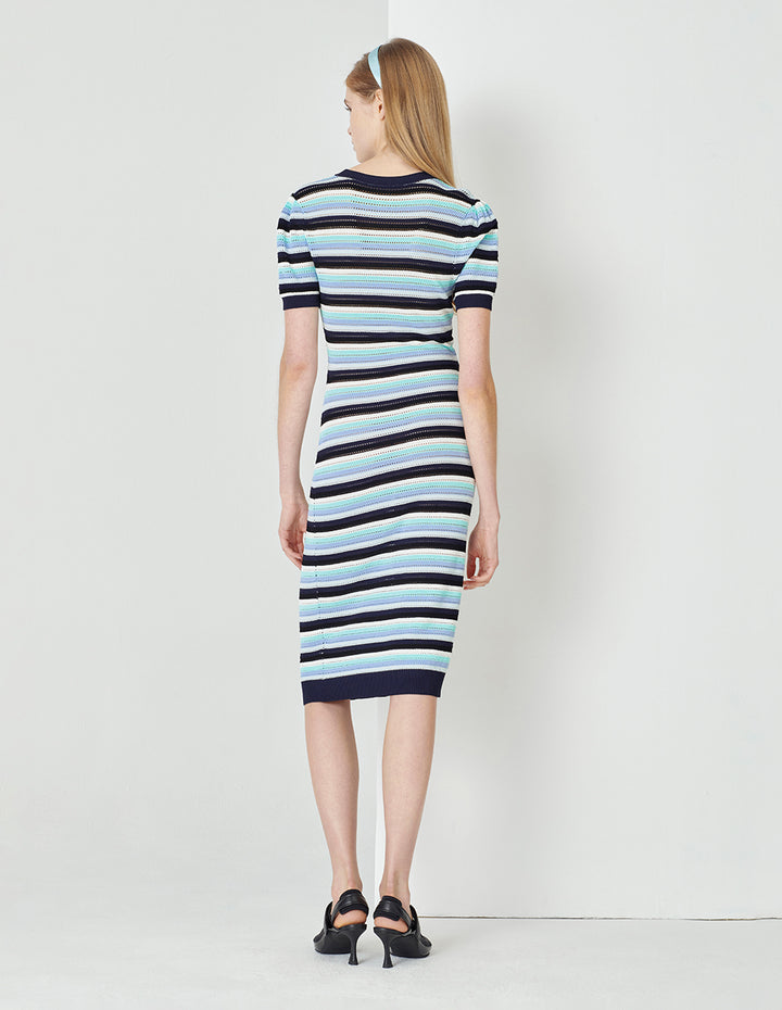 MARYLING Blue-Green Striped Knit Dress