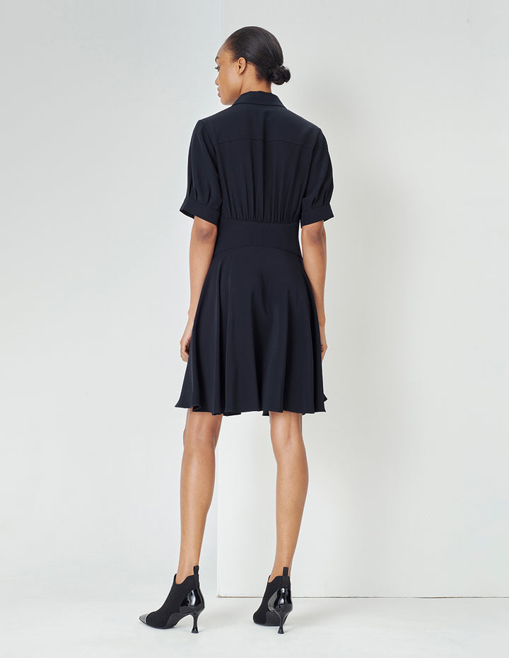 MARYLING Navy Pleated Dress With Blazer Collar